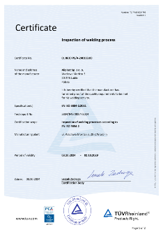 Certificat EN ISO 3834 Aliplast Sp. z o. o. EN